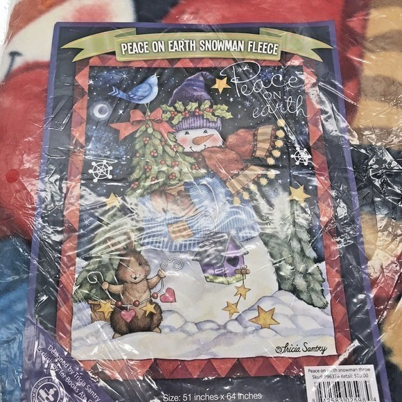Peace On Earth Snowman Christmas Fleece Throw Blanket Multicolor 51 x 64 in. - Picture 2 of 9